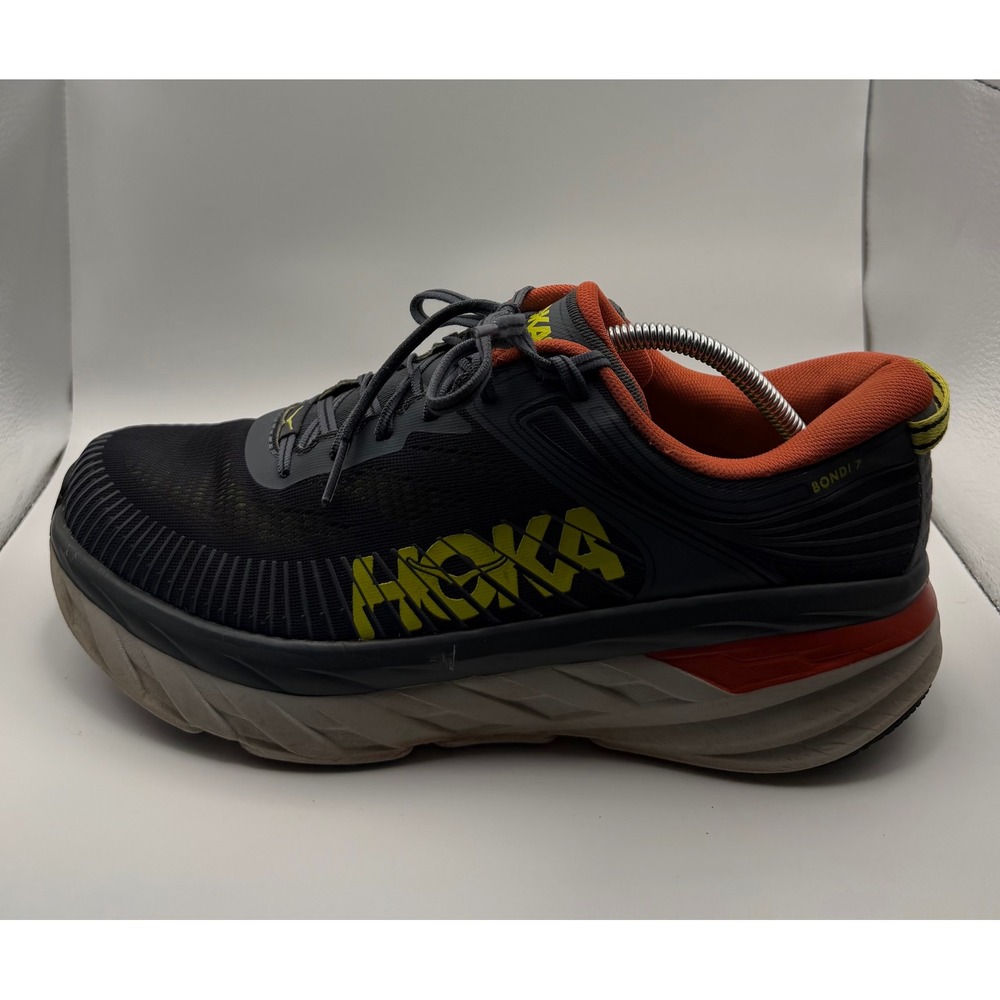 Hoka Bondi 7 Running Shoes Mens 11.5 Gray Orange Good Max Cushion 1110518 TCHL